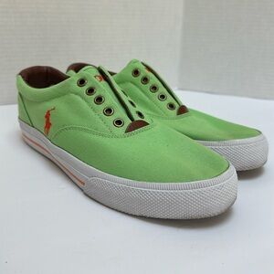 Ralph Lauren Men's Lime Green Orange Polo Canvas and Leather Sneakers